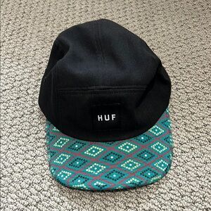 HUF Black Cap with Teal Geometric Brim